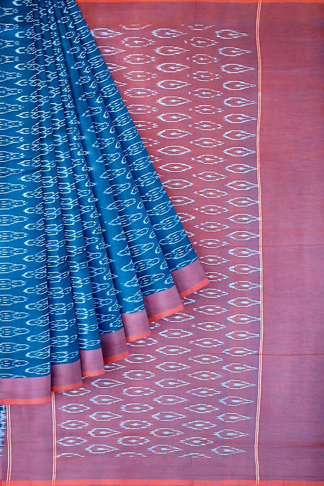 Ikkat pure cotton saree in peacock blue