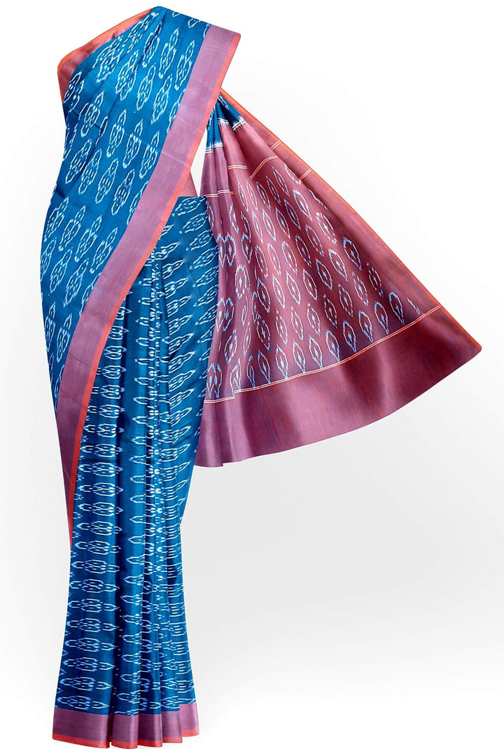 Ikkat pure cotton saree in peacock blue