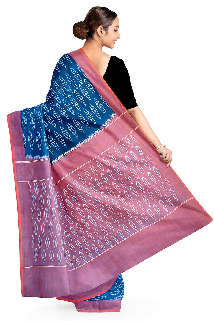 Ikkat pure cotton saree in peacock blue