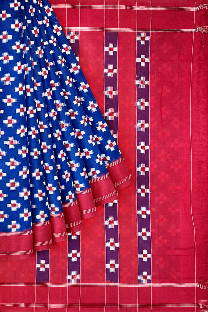 Handwoven double ikkat pure cotton saree in blue