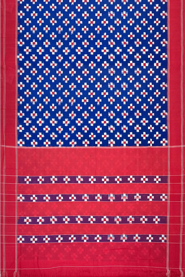 Handwoven double ikkat pure cotton saree in blue