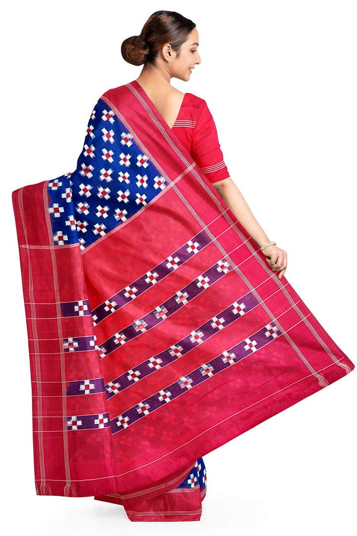 Handwoven double ikkat pure cotton saree in blue