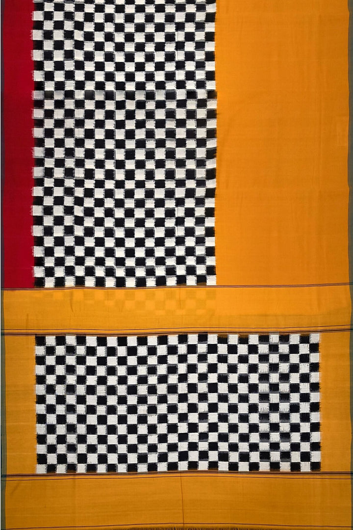 Handwoven double ikkat pure cotton saree in  mustard