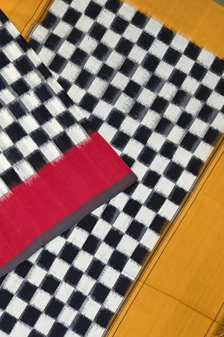 Handwoven double ikkat pure cotton saree in  mustard