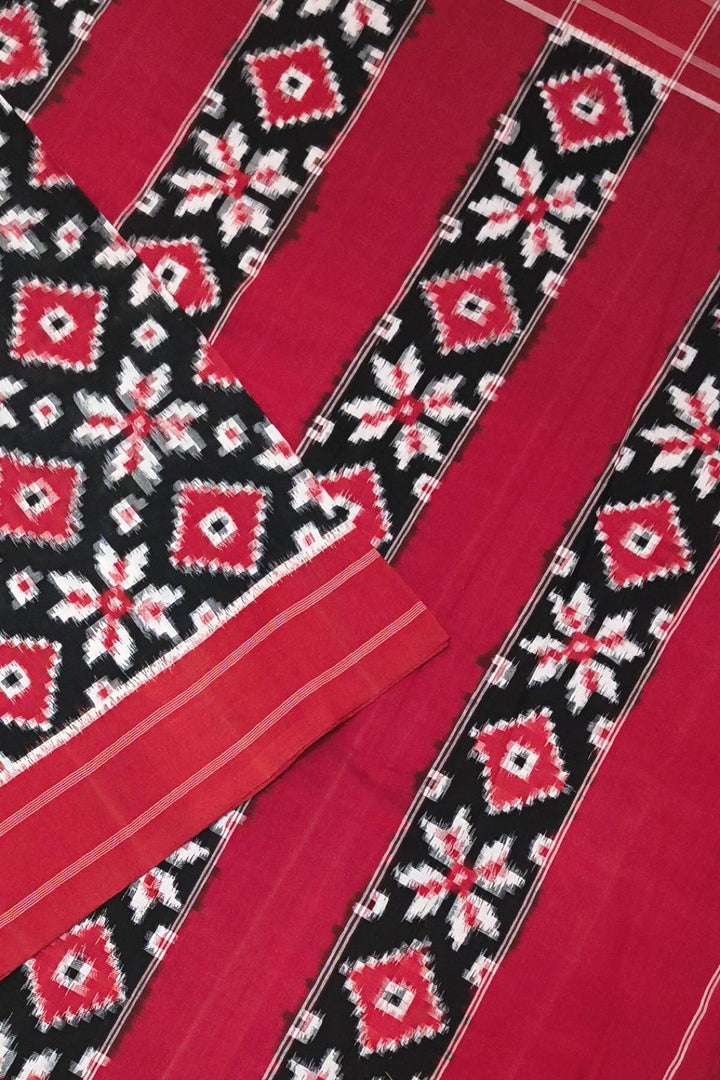 Handwoven double ikkat telia  pure cotton saree in black