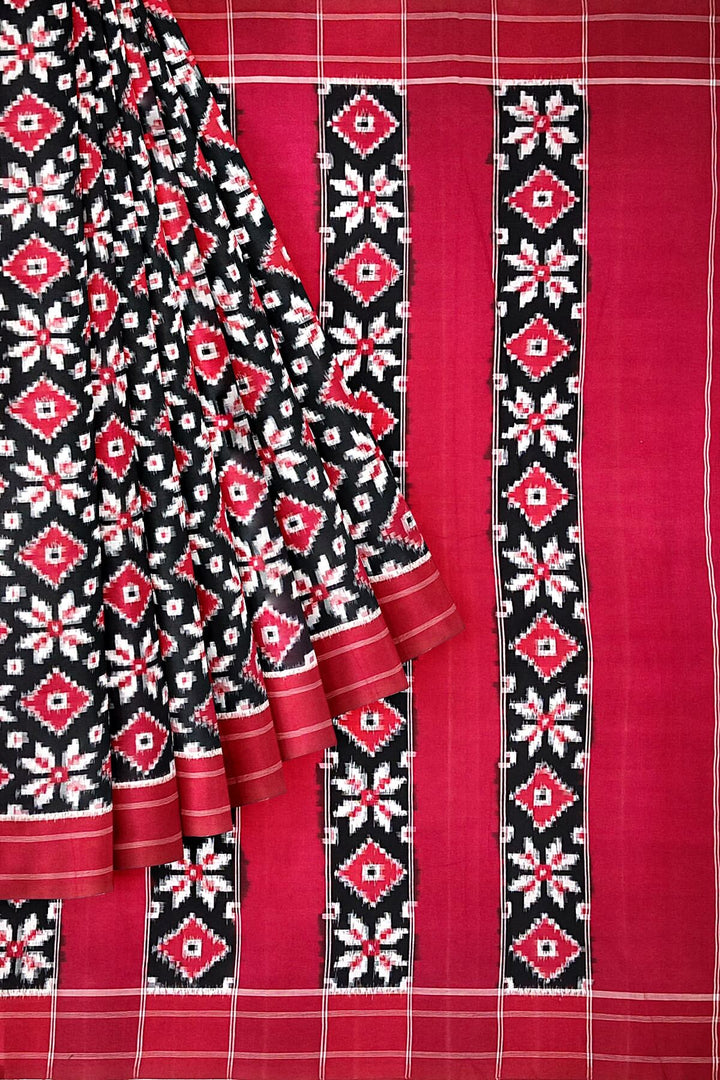 Handwoven double ikkat telia  pure cotton saree in black