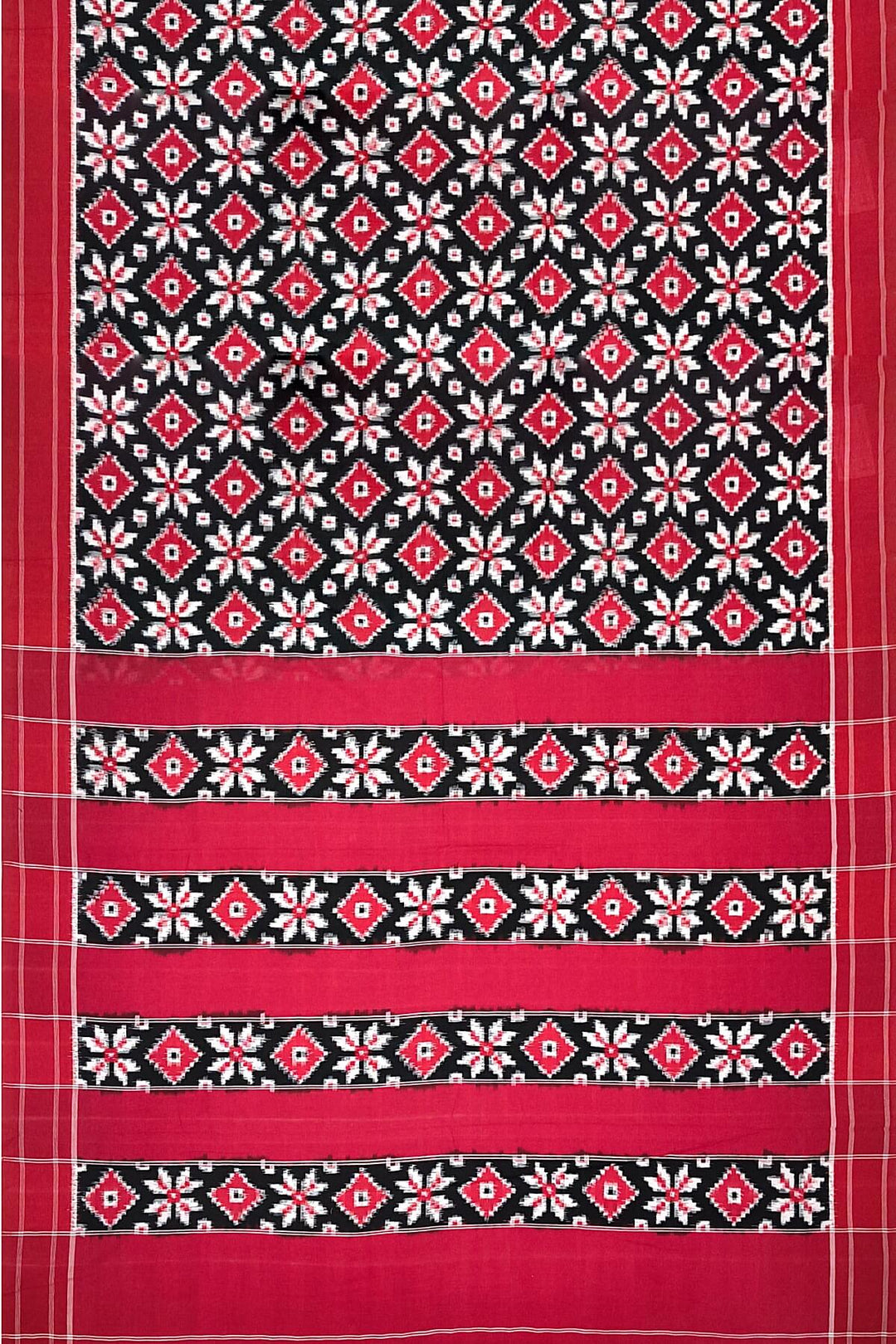 Handwoven double ikkat telia  pure cotton saree in black