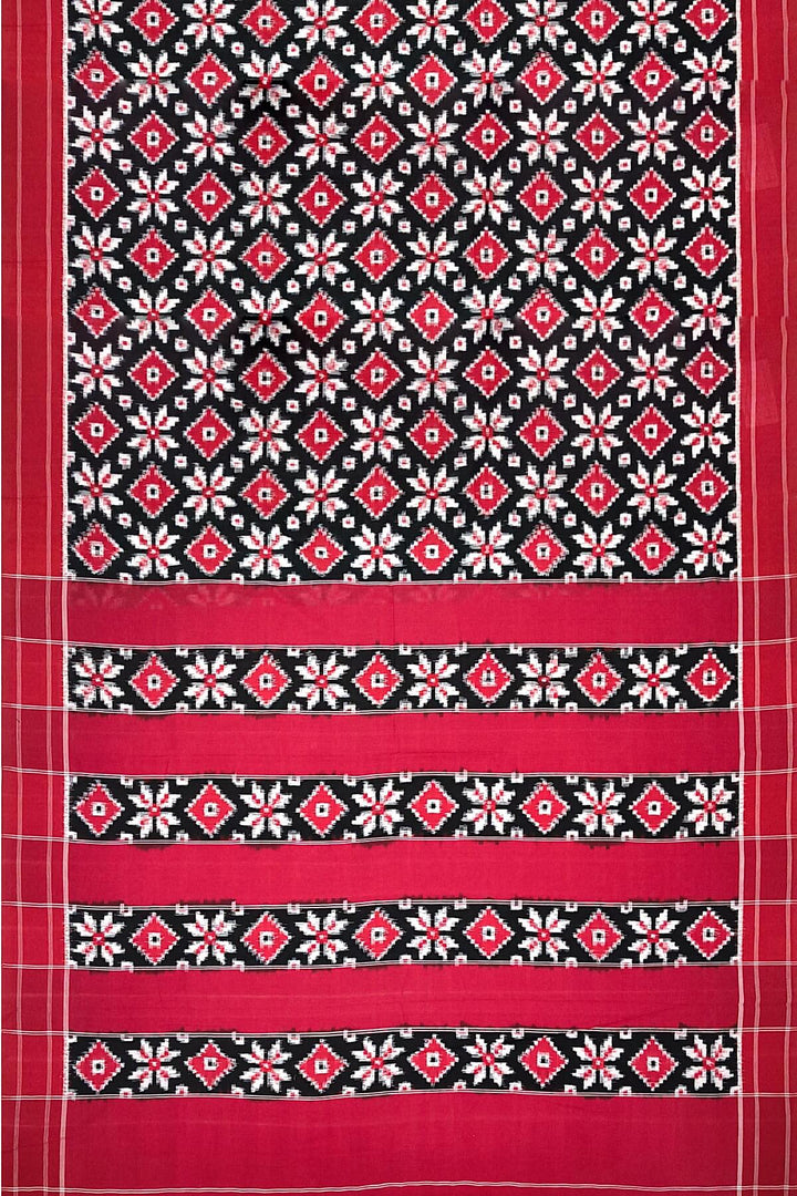 Handwoven double ikkat telia  pure cotton saree in black