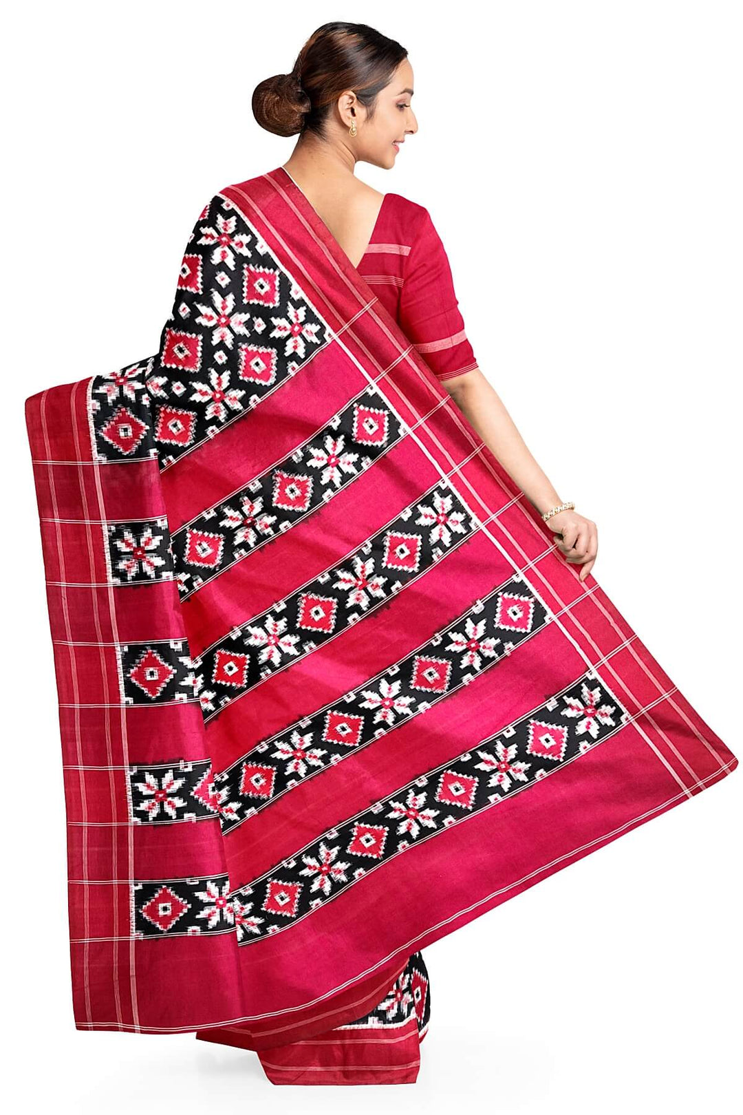 Handwoven double ikkat telia  pure cotton saree in black