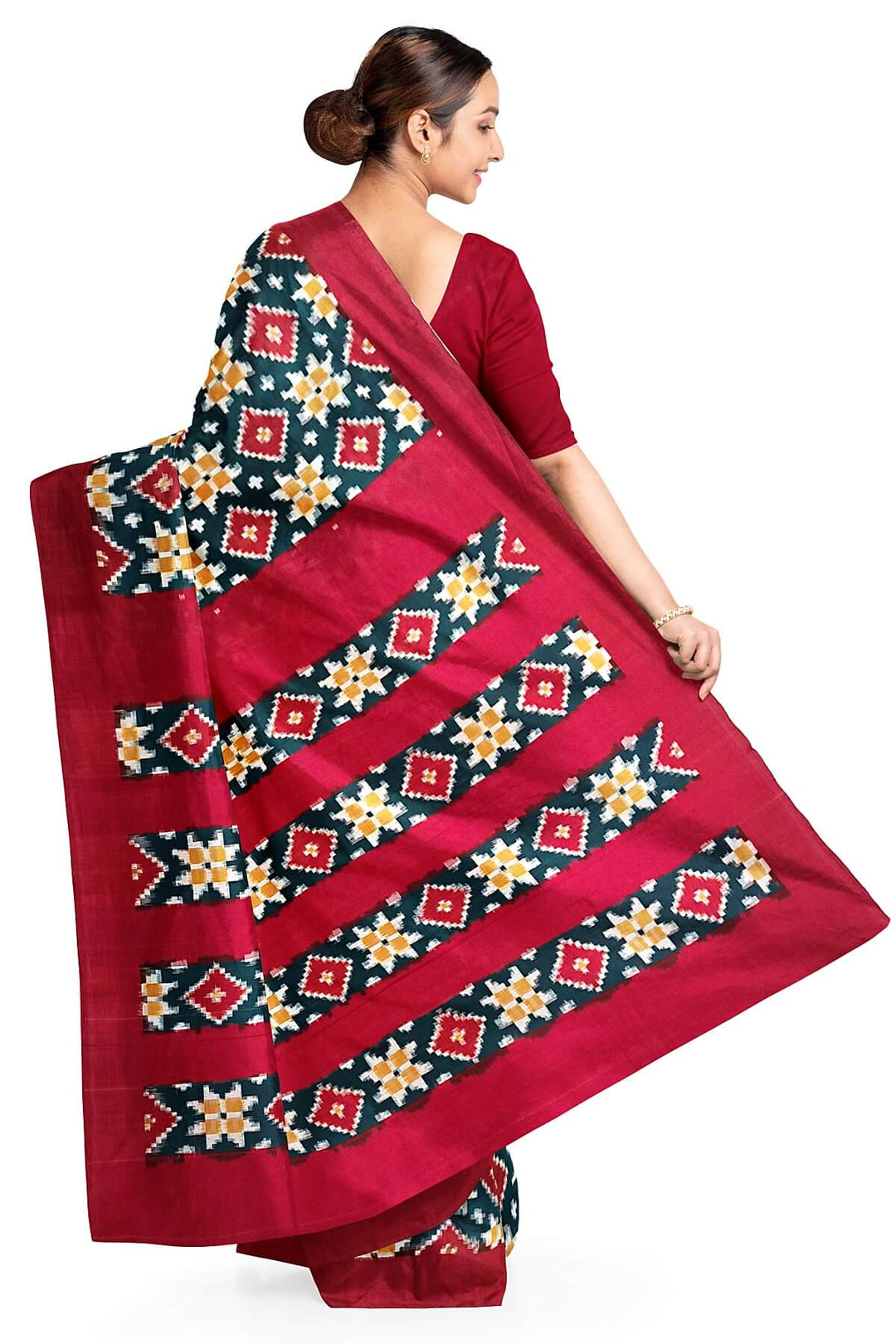 Handwoven double ikkat telia  pure cotton saree in green