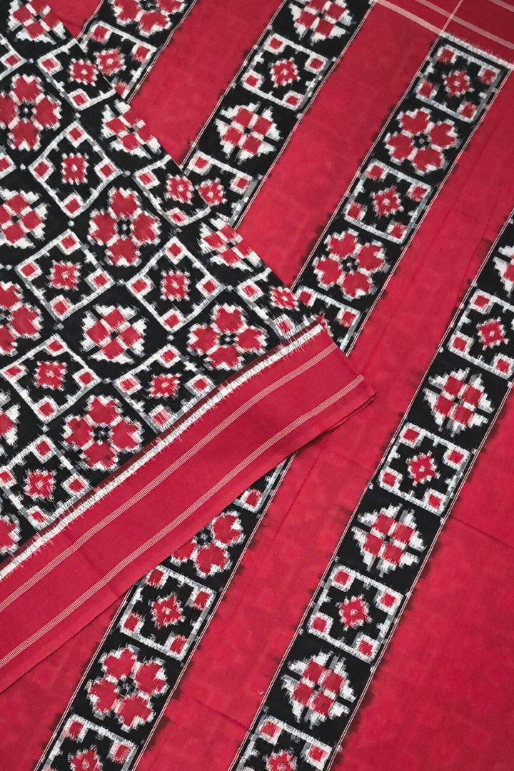 handwoven double ikkat telia  pure cotton saree in black