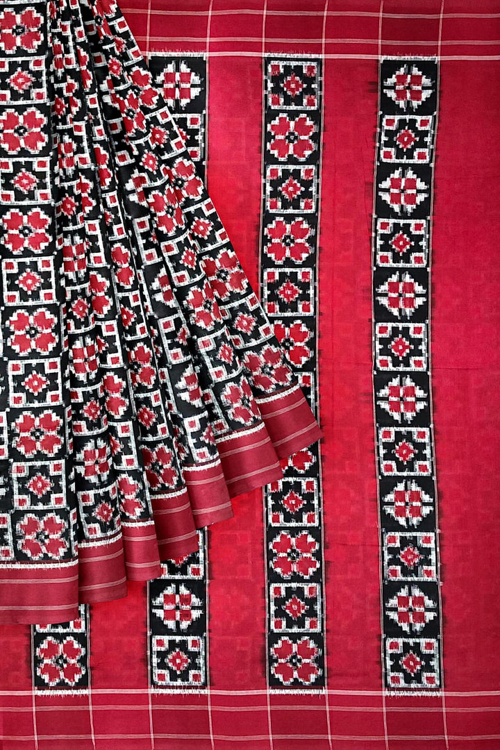 handwoven double ikkat telia  pure cotton saree in black