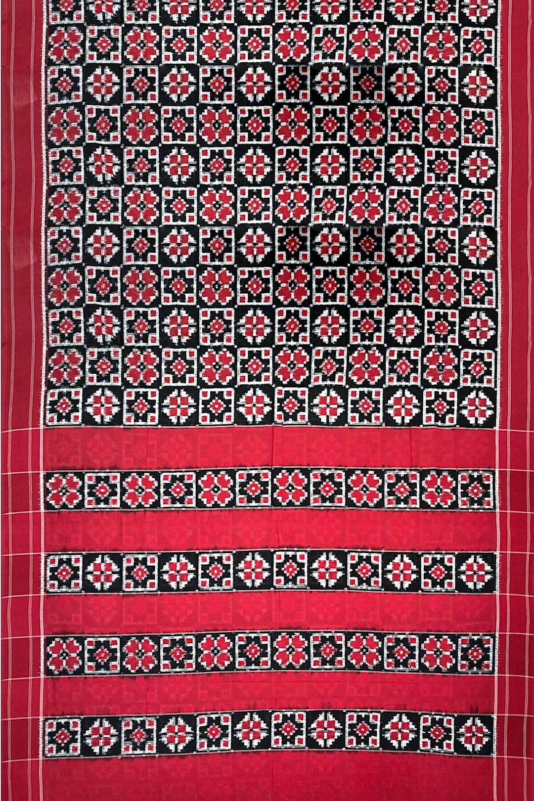handwoven double ikkat telia  pure cotton saree in black