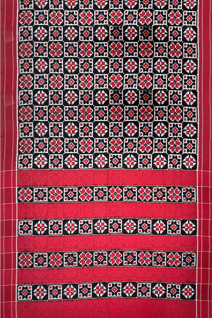 handwoven double ikkat telia  pure cotton saree in black