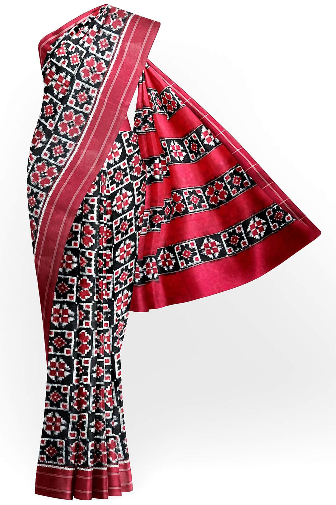 handwoven double ikkat telia  pure cotton saree in black