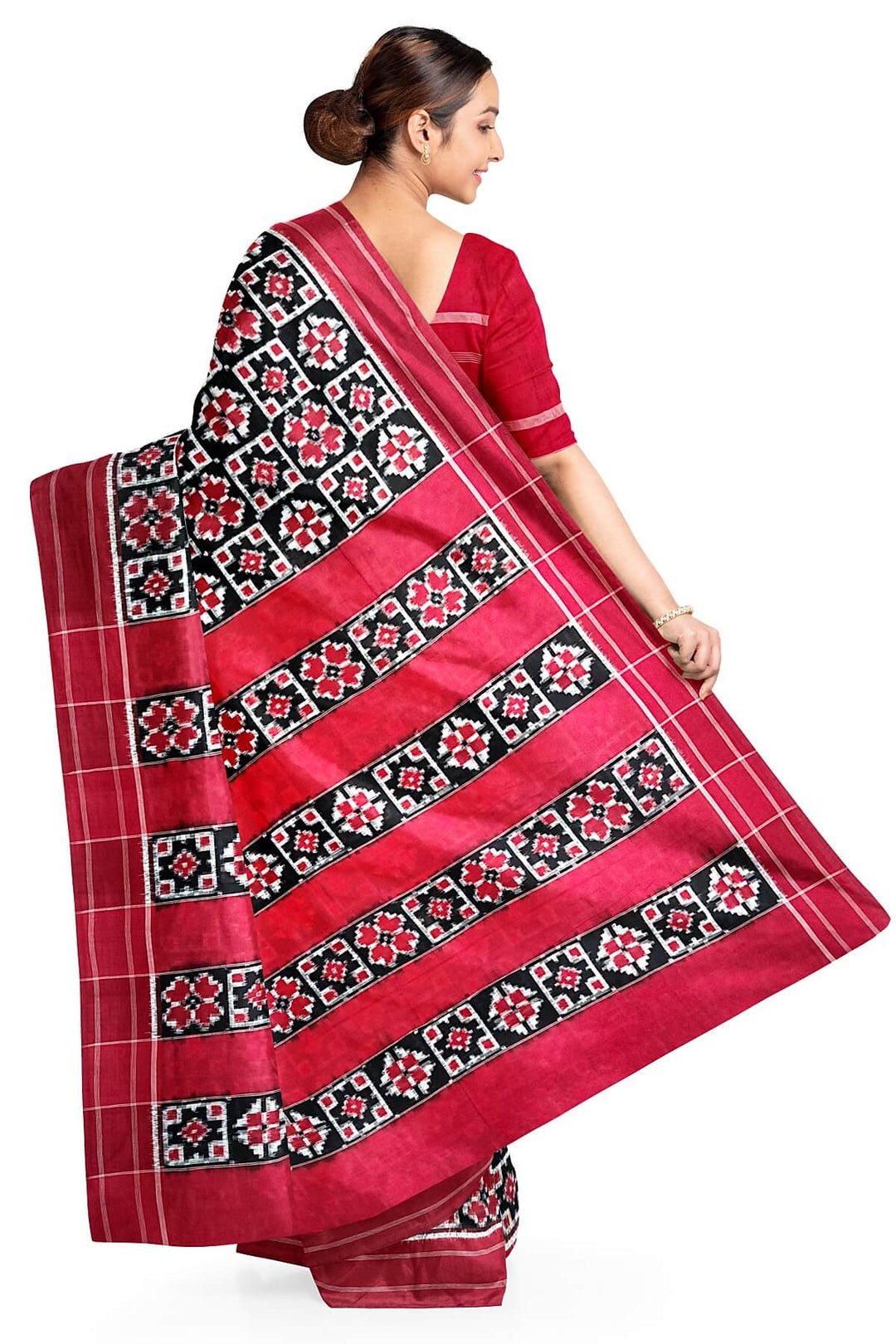 handwoven double ikkat telia  pure cotton saree in black