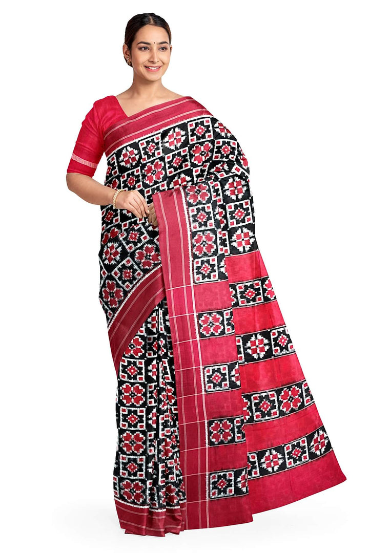 handwoven double ikkat telia  pure cotton saree in black
