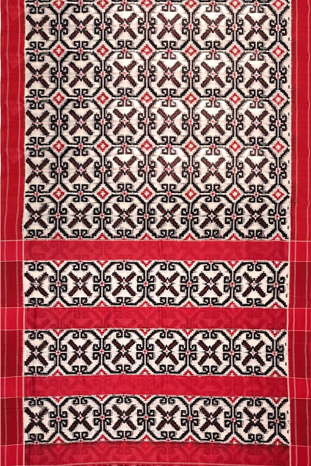 Hand woven double ikkat telia pure cotton saree in off white