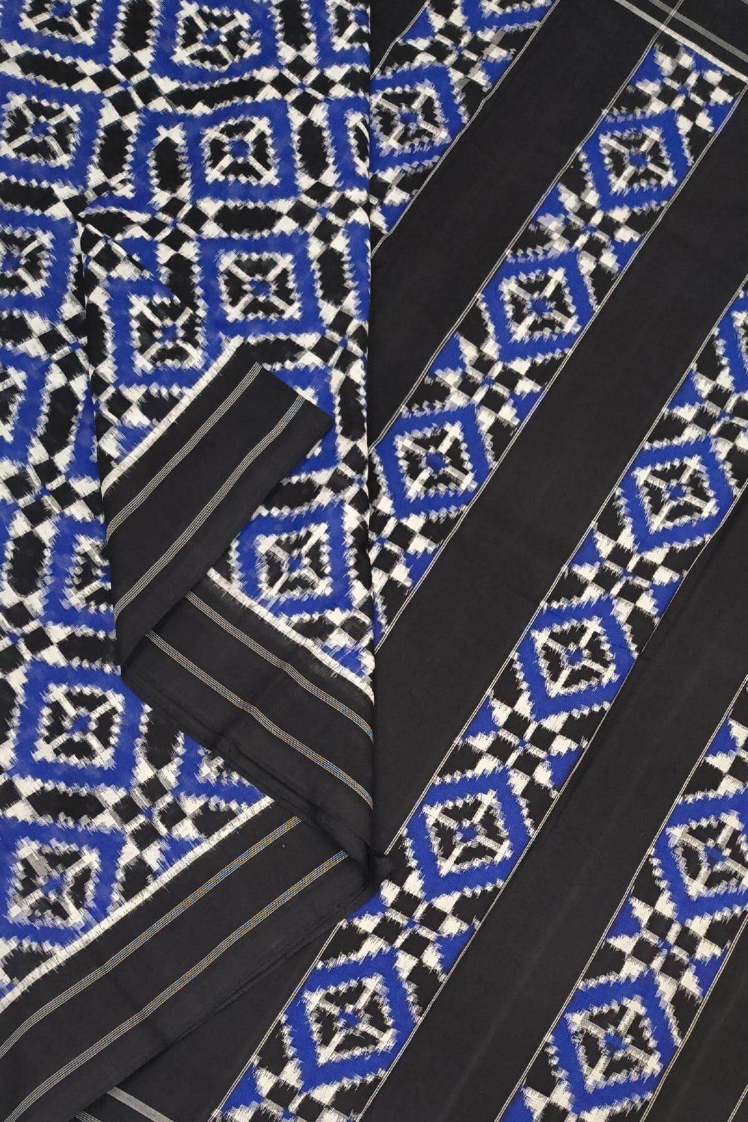 Handwoven double ikkat telia  pure cotton saree in blue