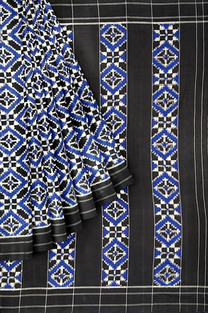 Handwoven double ikkat telia  pure cotton saree in blue