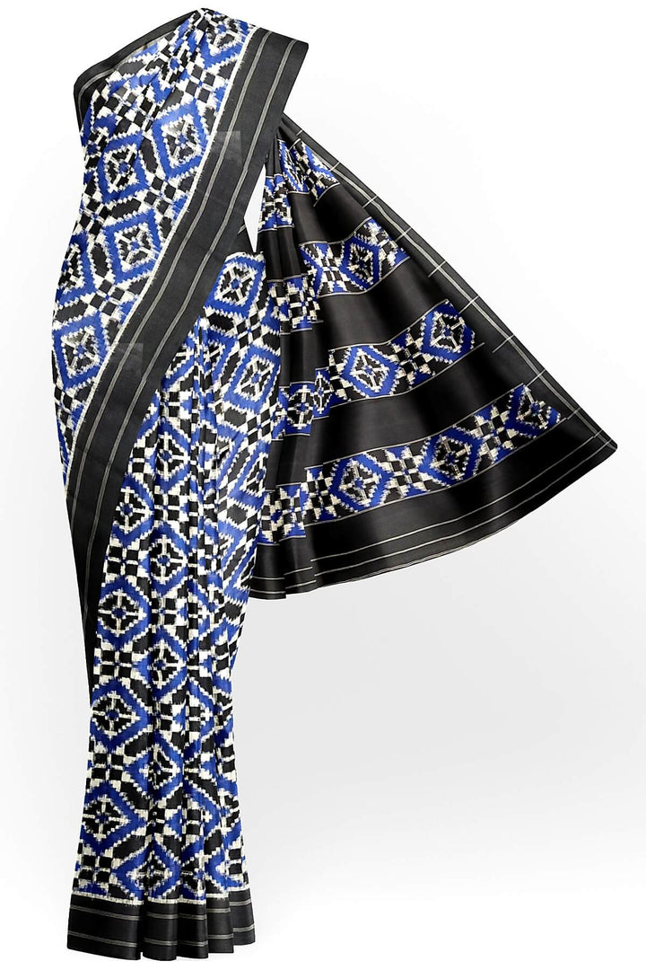 Handwoven double ikkat telia  pure cotton saree in blue