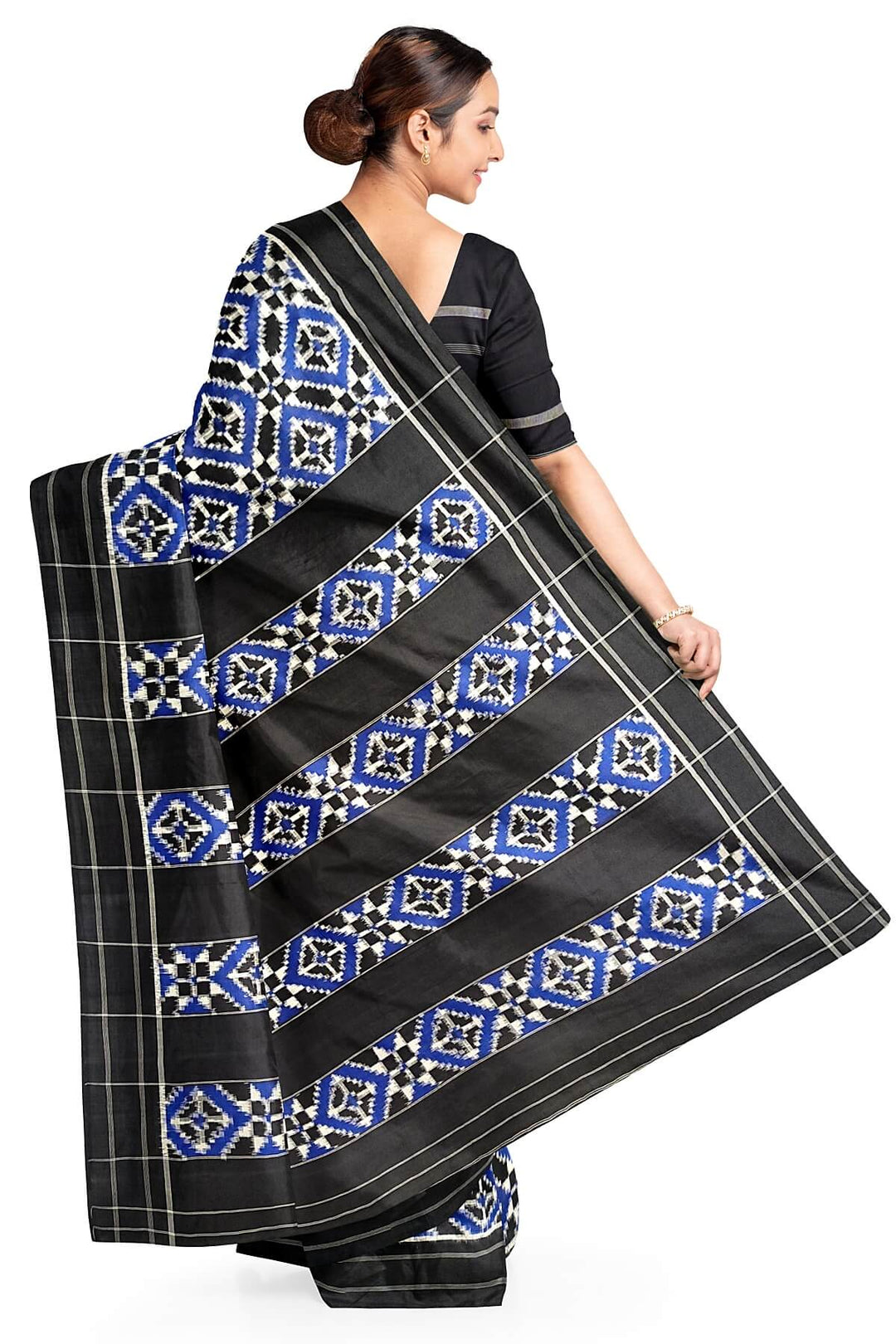 Handwoven double ikkat telia  pure cotton saree in blue