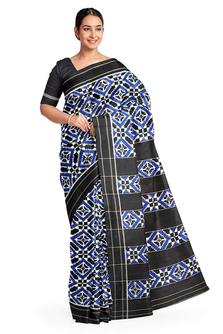 Handwoven double ikkat telia  pure cotton saree in blue