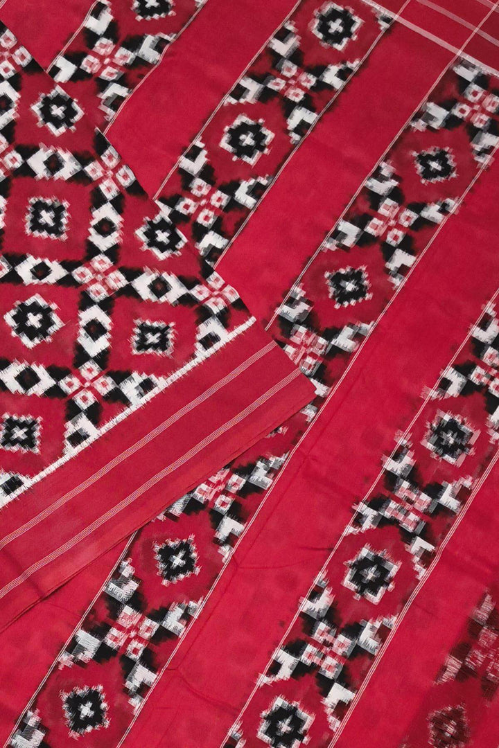 handwoven double ikkat telia  pure cotton saree in red
