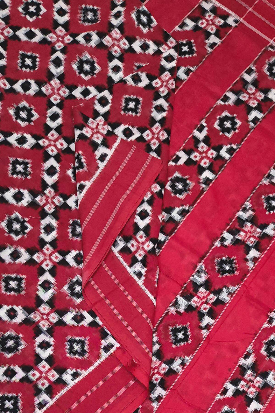 handwoven double ikkat telia  pure cotton saree in red