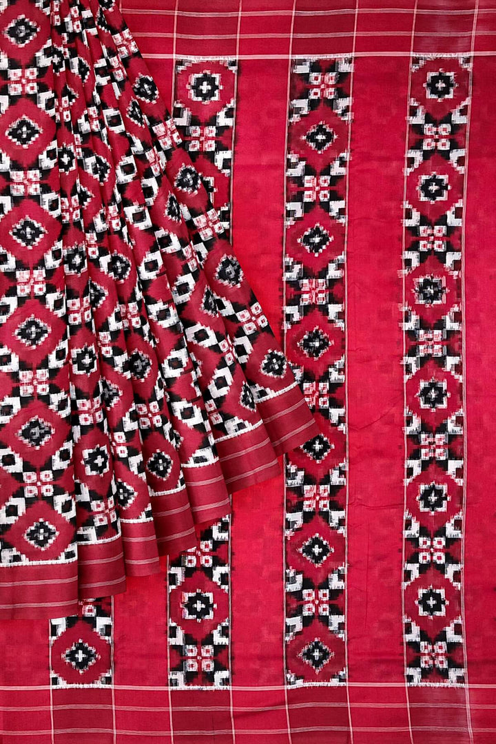 handwoven double ikkat telia  pure cotton saree in red