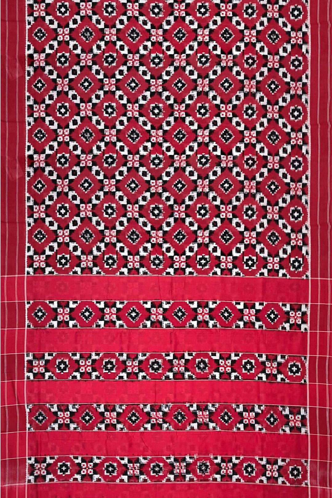 handwoven double ikkat telia  pure cotton saree in red