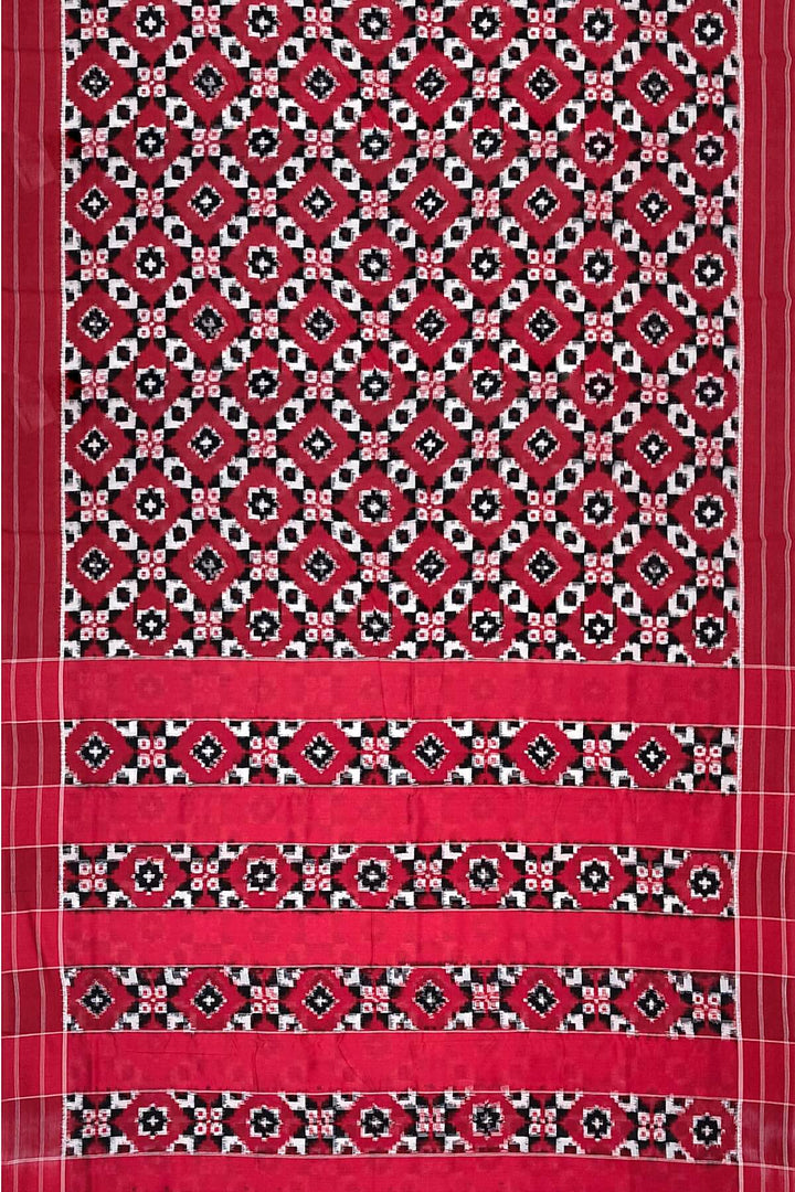handwoven double ikkat telia  pure cotton saree in red
