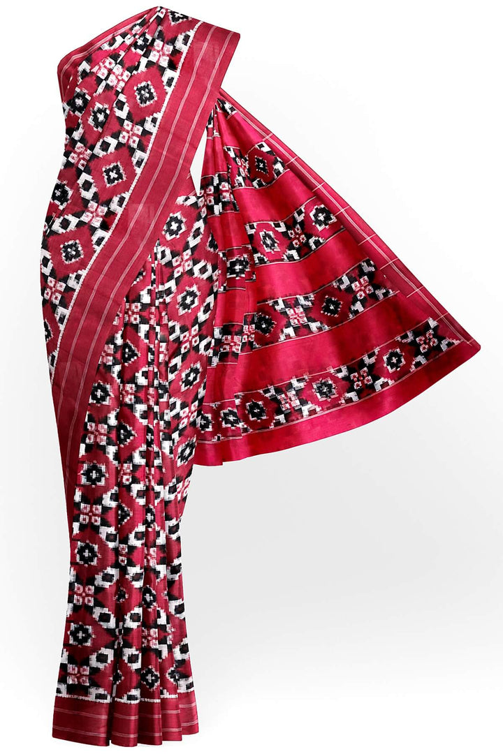 handwoven double ikkat telia  pure cotton saree in red