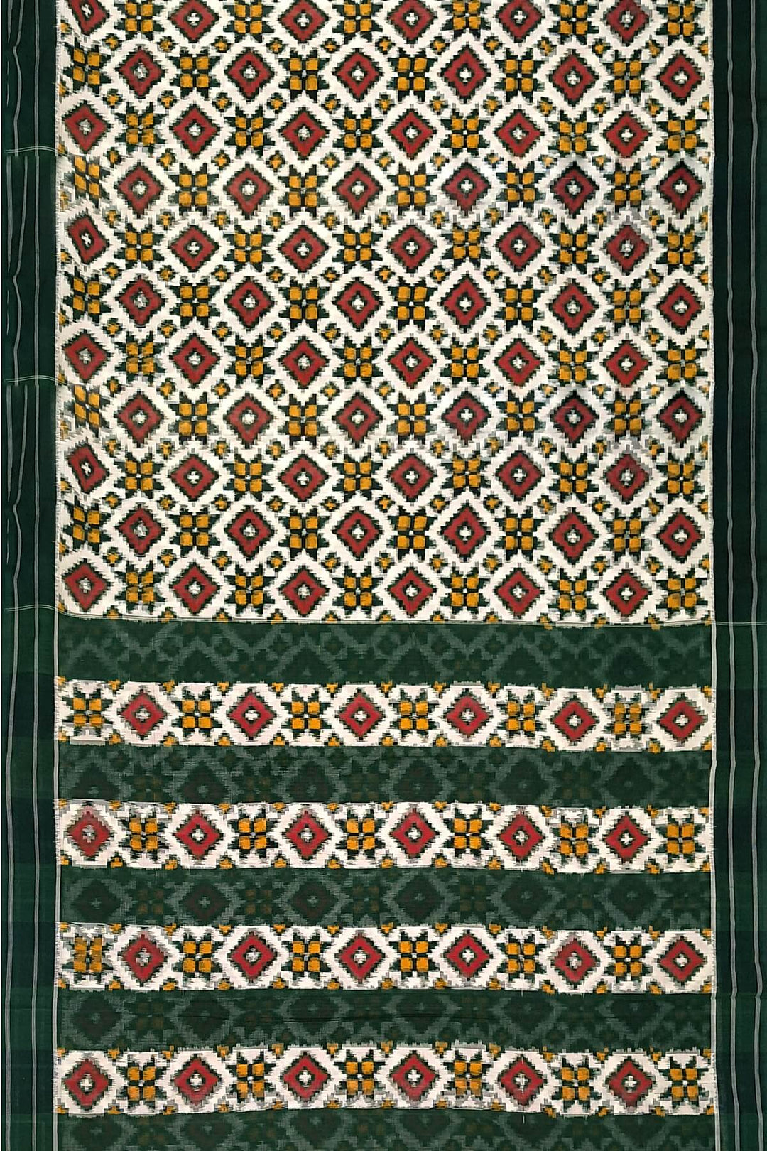 Handwoven double ikkat telia  pure cotton saree in off white