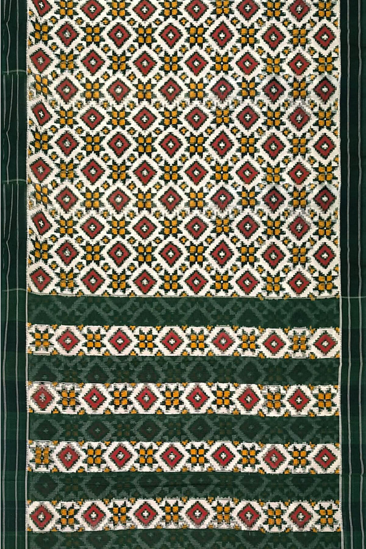 Handwoven double ikkat telia  pure cotton saree in off white