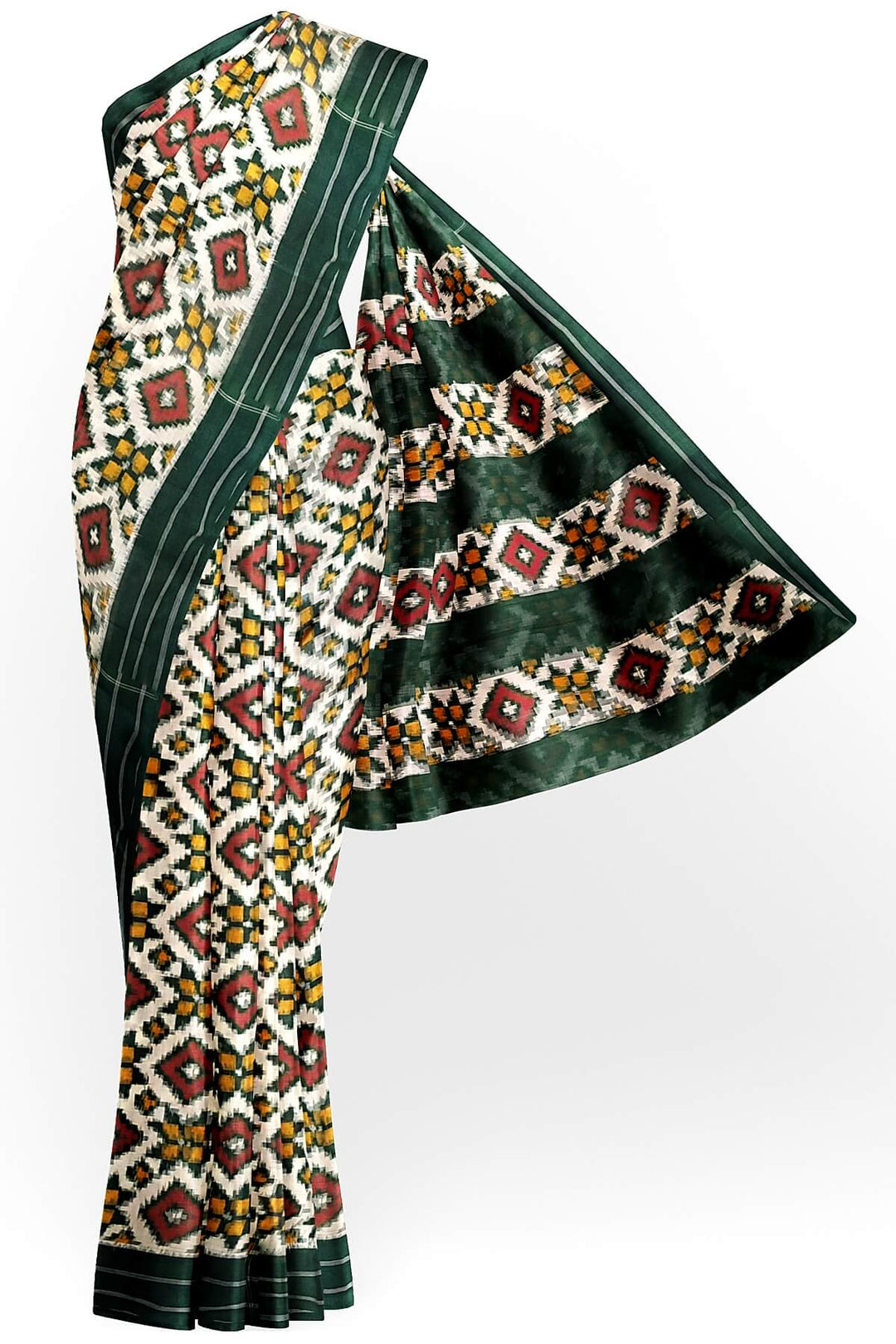 Handwoven double ikkat telia  pure cotton saree in off white