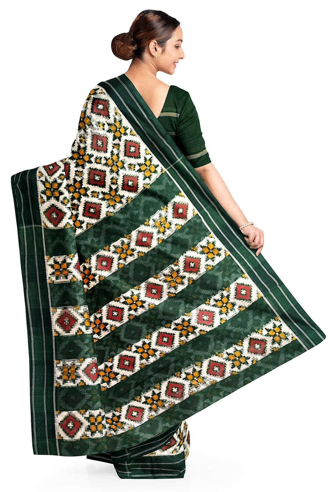 Handwoven double ikkat telia  pure cotton saree in off white