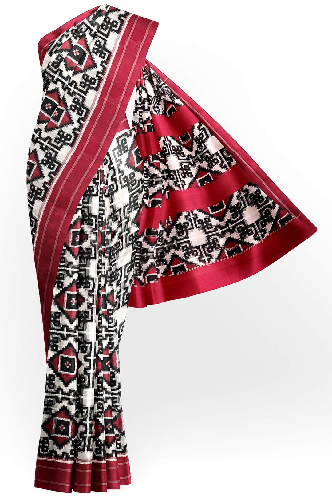 Handwoven double ikkat telia  pure cotton saree in  off white