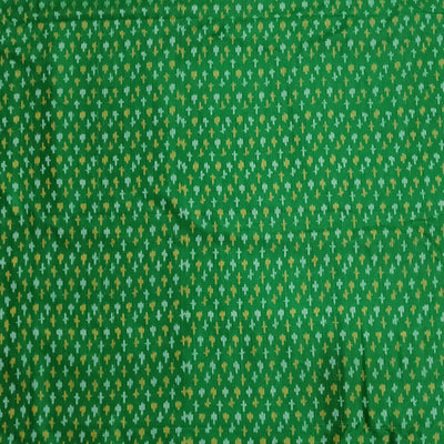 Handwoven Ikat pure silk fabric in green with small motifs