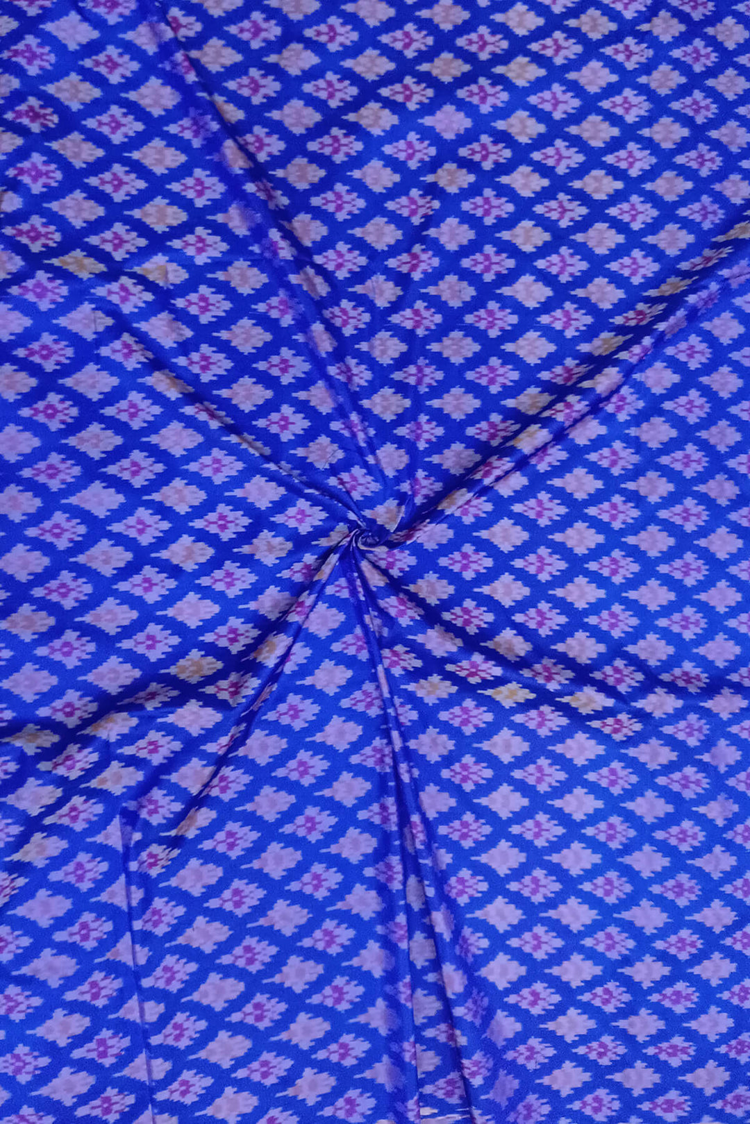 Handwoven Ikat pure silk fabric in blue in floral pattern