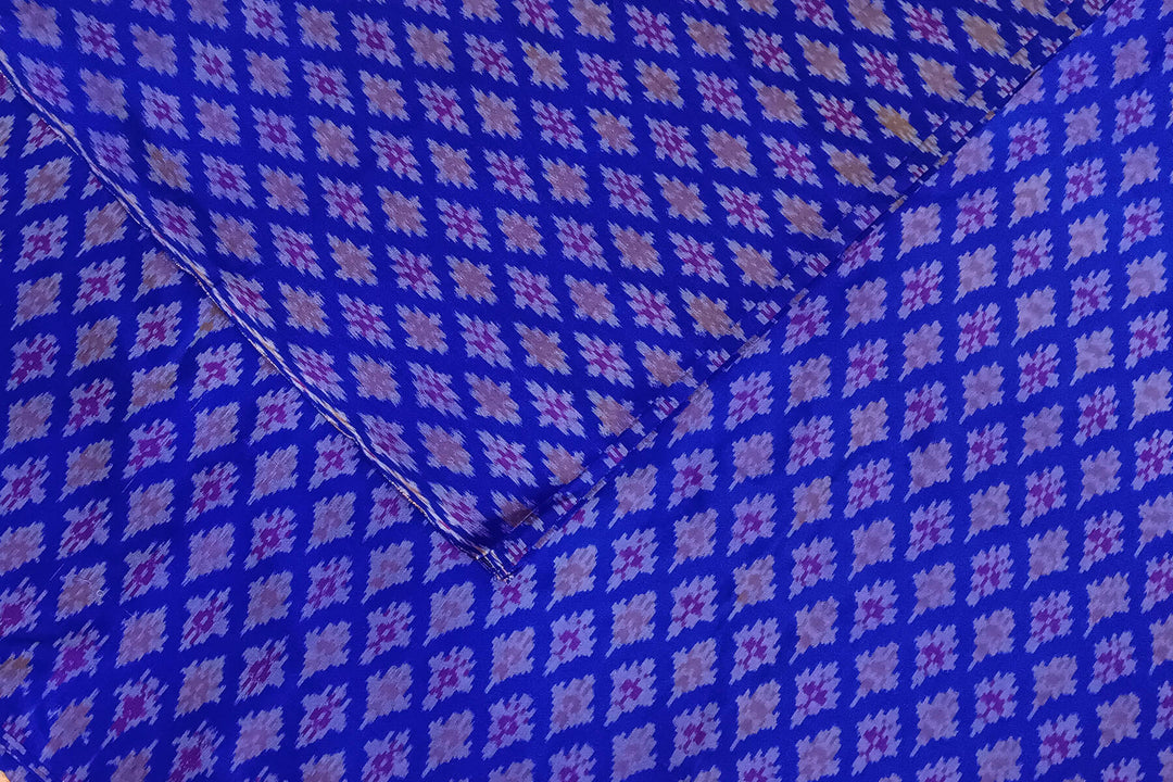 Handwoven Ikat pure silk fabric in blue in floral pattern