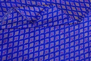 Handwoven Ikat pure silk fabric in blue in floral pattern