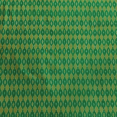 Handwoven Ikat pure silk fabric in green & mustard