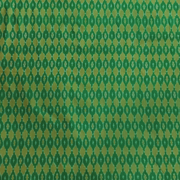 Handwoven Ikat pure silk fabric in green & mustard