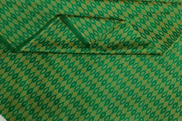 Handwoven Ikat pure silk fabric in green & mustard