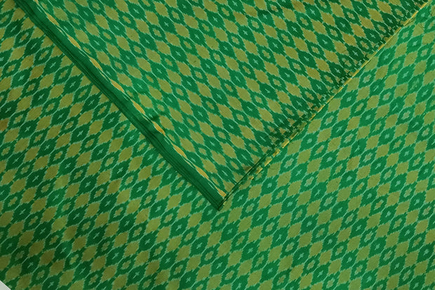 Handwoven Ikat pure silk fabric in green & mustard