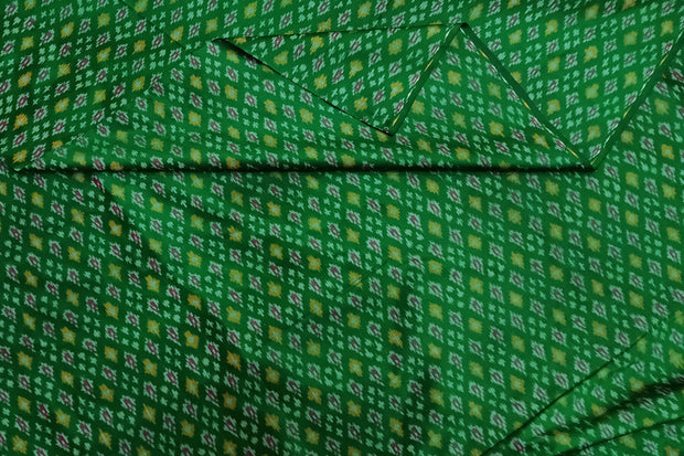 Handwoven Ikat pure silk fabric in green