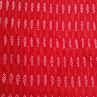 Handwoven Ikat pure silk fabric in red in fern leaf pattern