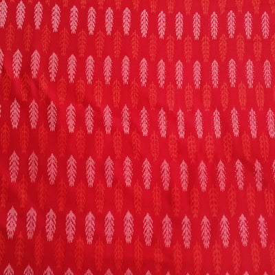 Handwoven Ikat pure silk fabric in red in fern leaf pattern