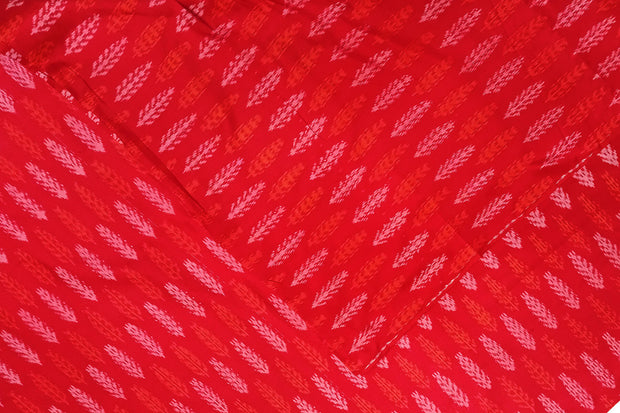 Handwoven Ikat pure silk fabric in red in fern leaf pattern